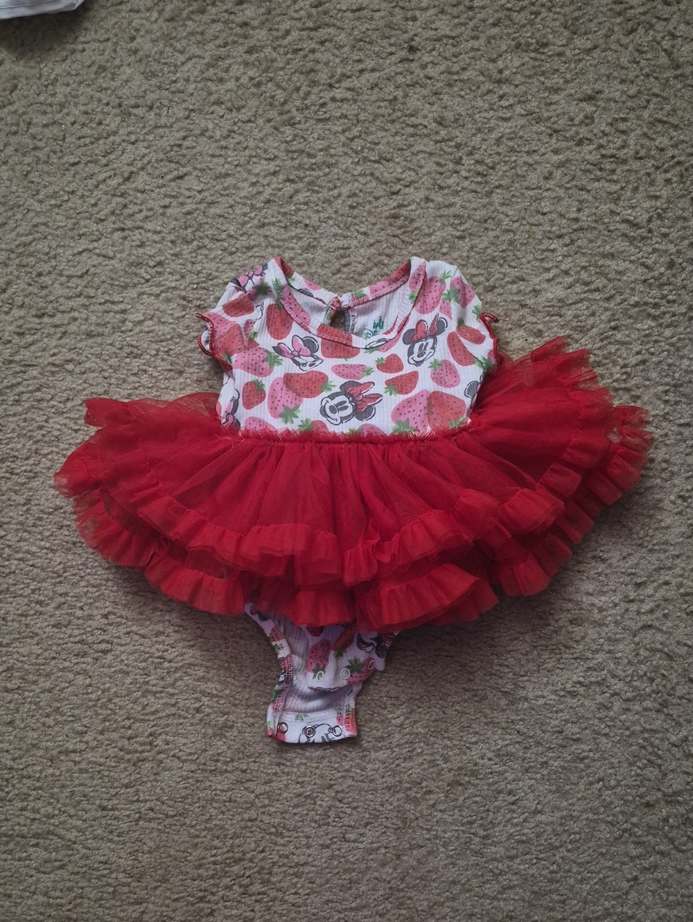 Girls Mini Mouse Red Tulle Strawberry One-Piece Bodysuit